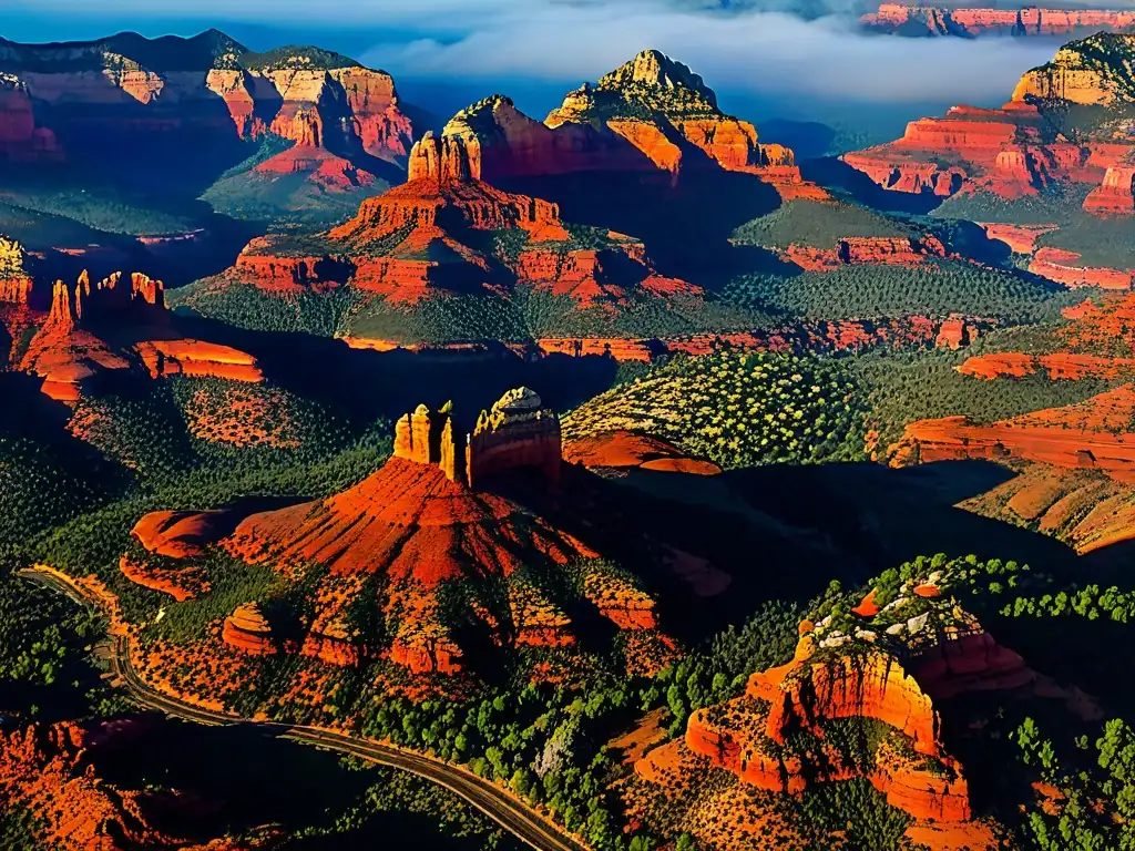 Impresionante vista aérea de las formaciones rocosas rojas de Sedona, Arizona