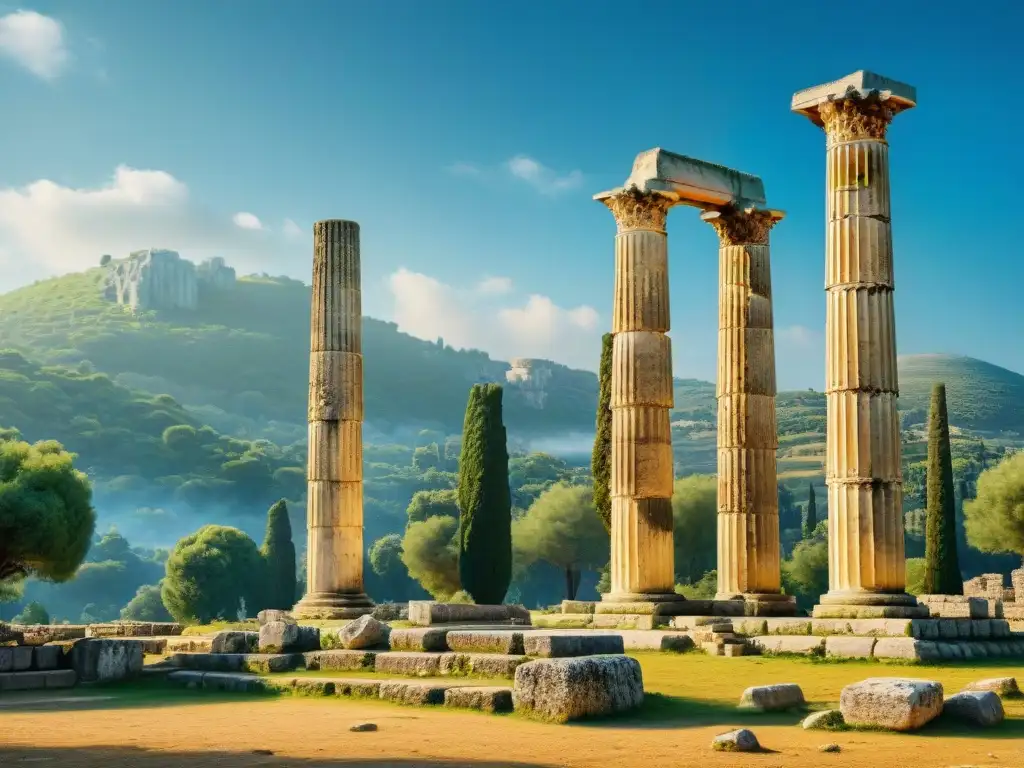 Impresionante vista de las ruinas de la antigua ciudad de Olimpia en Grecia, evocando mitos y realidades de la Antigua Grecia