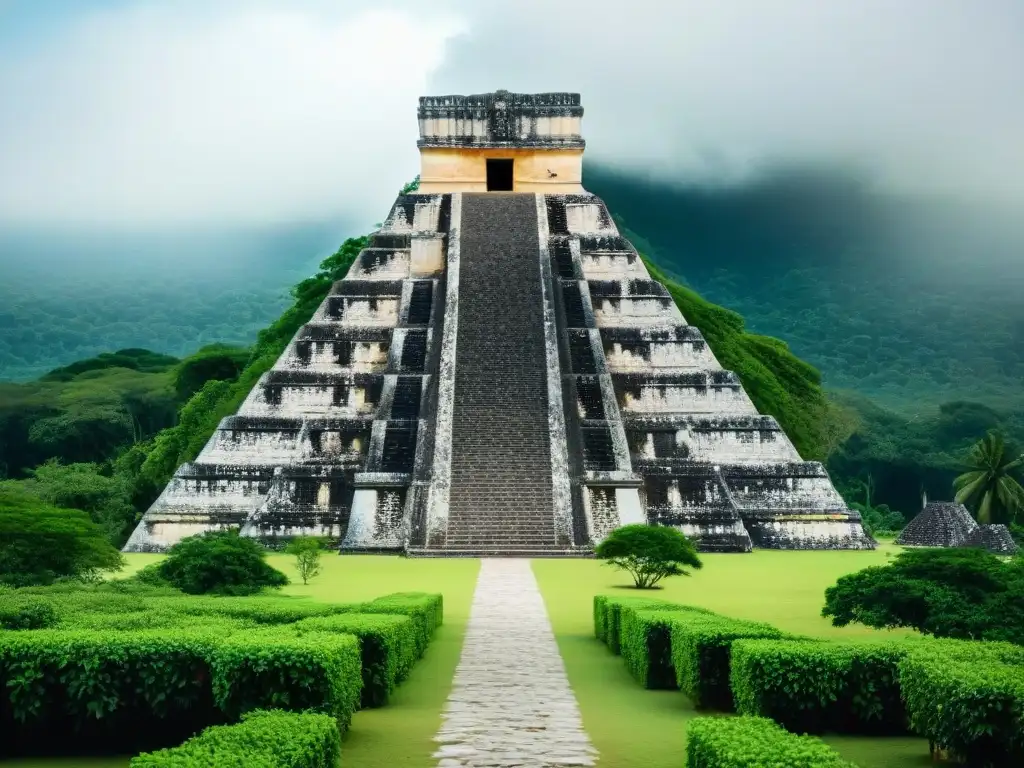 Increíble detalle de la majestuosa pirámide Nohoch Mul en Cobá, con tallados de piedra y escalones empinados