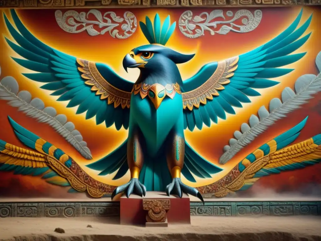 Increíble mural maya con criatura mítica que fusiona serpiente, águila y jaguar