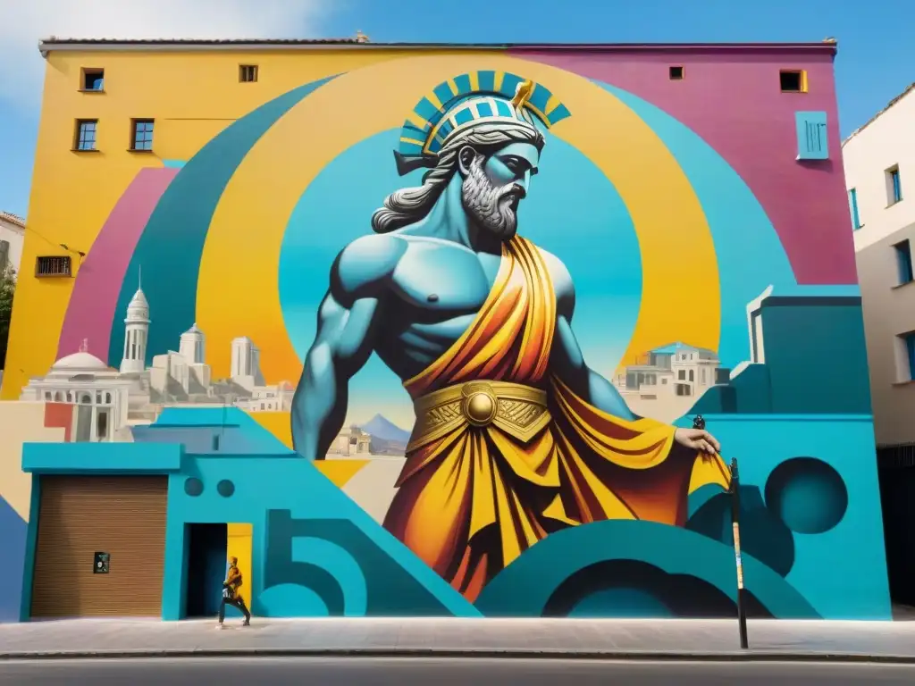 Increíble mural urbano de dioses griegos en arte pop contemporáneo