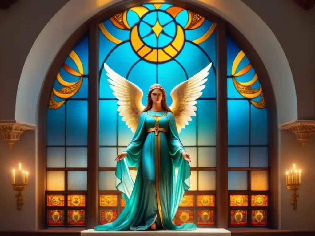 Increíble simbolismo de ángeles en vitral de catedral histórica