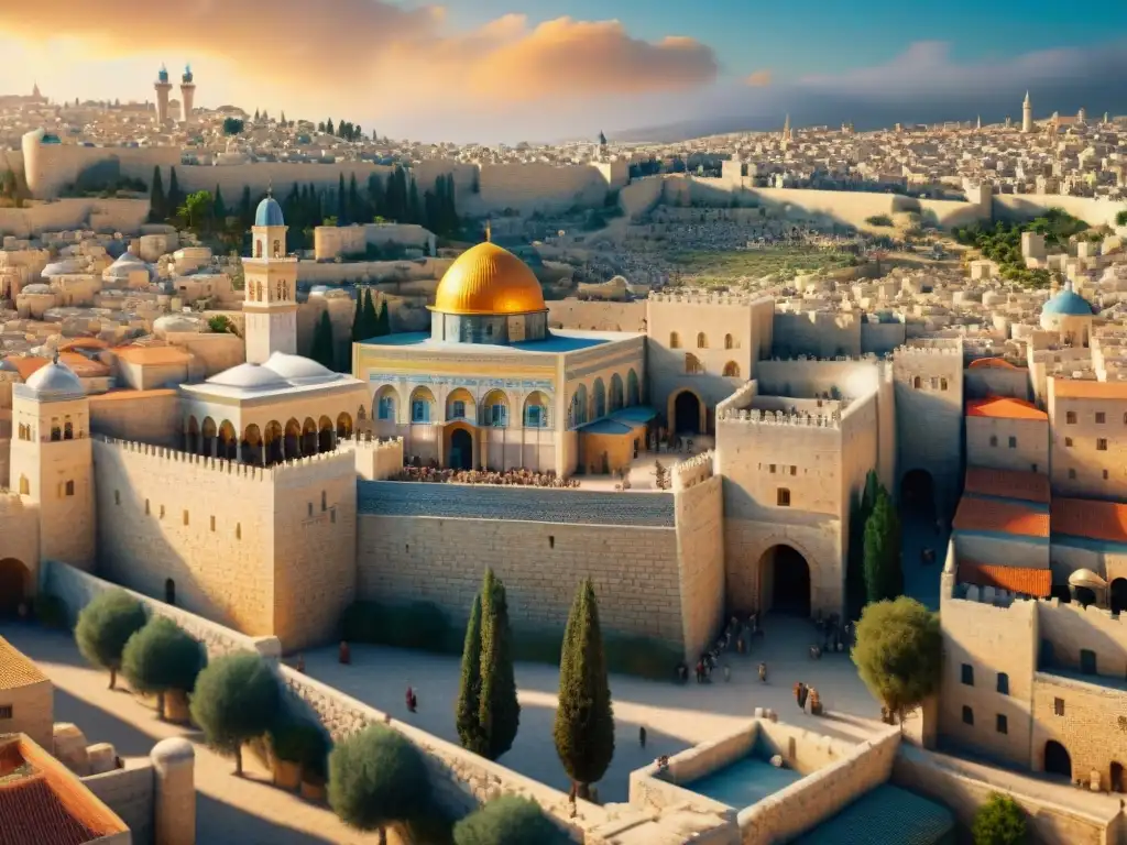 Increíble reconstrucción virtual de Jerusalén con civilizaciones antiguas en escenas de mercado, templos y calles