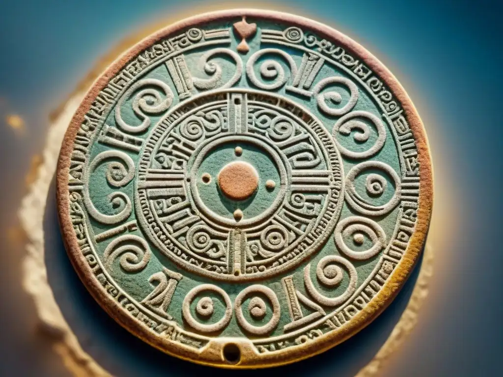 Enigmático Disco de Festos: inscripciones ancestrales en alta resolución Intrigante inscripción en espiral en el antiguo disco de Festos, sugiriendo un posible mensaje extraterrestre en Creta Minoica