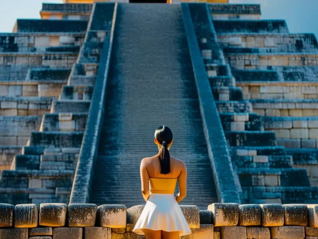 Intrincada geometría sagrada en arquitectura antigua del templo maya de Kukulkan en Chichen Itza