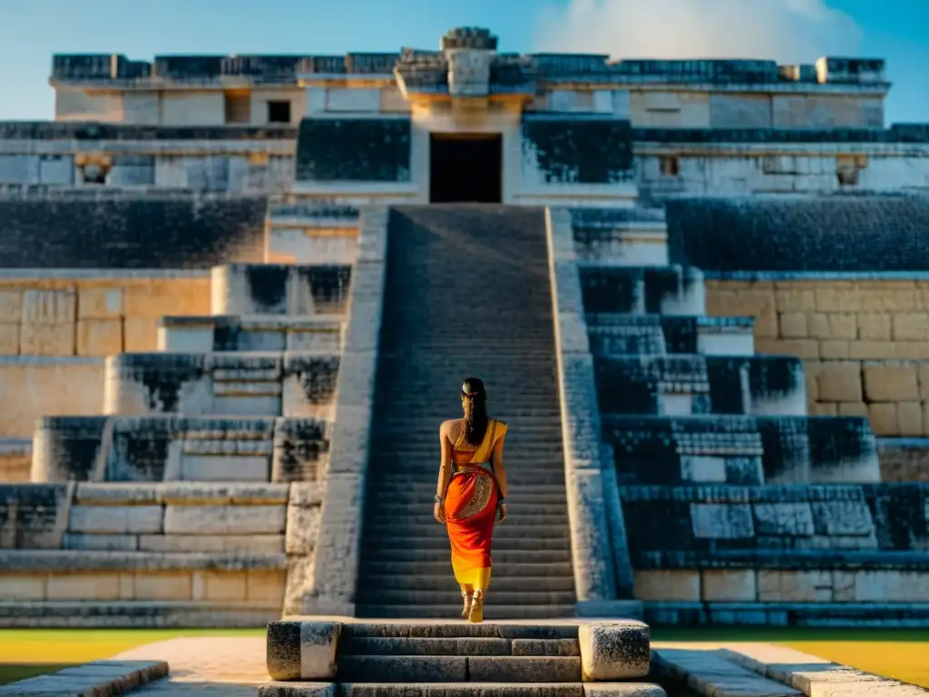 Intrincada Geometría Sagrada en la majestuosa fachada del Templo de Kukulcán en Chichén Itzá