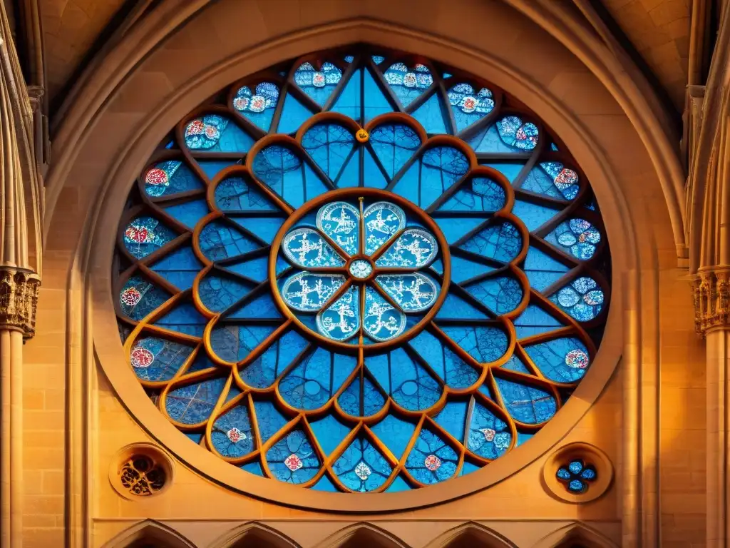 Intrincada Geometría Sagrada en la Rosetón de Notre Dame, reflejando la belleza gótica y espiritual de la arquitectura