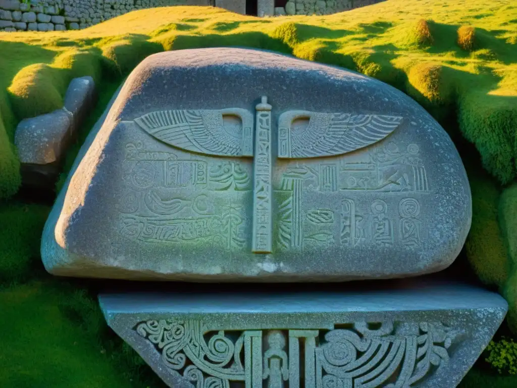 Intrincadas tallas y símbolos en la piedra de entrada de Newgrange, iluminados por el solsticio de invierno