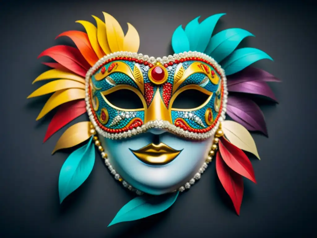 Intrincado mosaico de máscaras de carnaval de diversas culturas del mundo