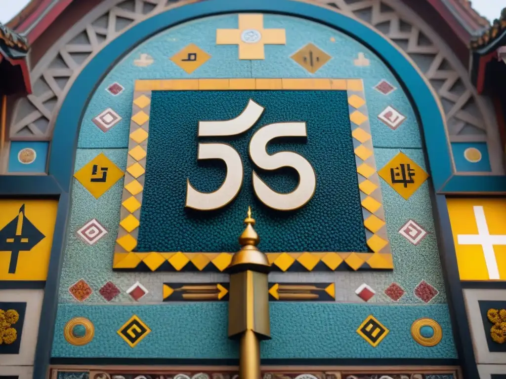 Intrincado mosaico de símbolos religiosos con esvásticas, representando diversas religiones