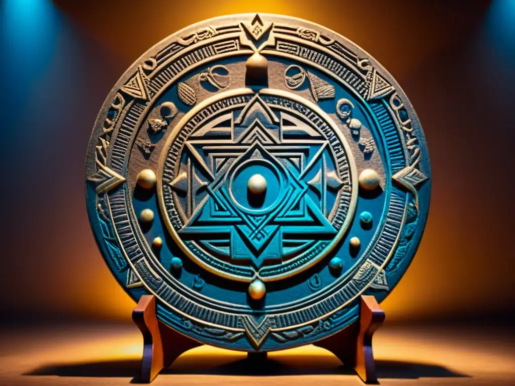 Intrincado Surya Yantra en penumbra, evocando la misteriosa Astronomía India Antigua Universo Entendimiento