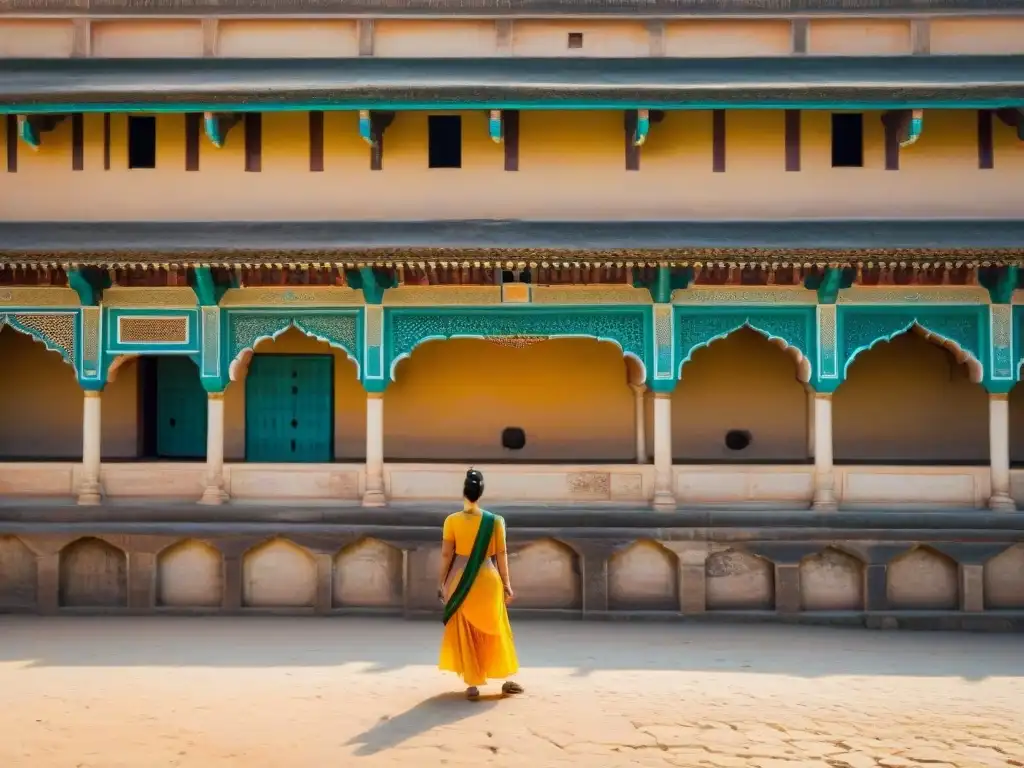 Intrincados grabados y colores vibrantes en las antiguas paredes del Fuerte Amber India, revelando su misteriosa belleza histórica