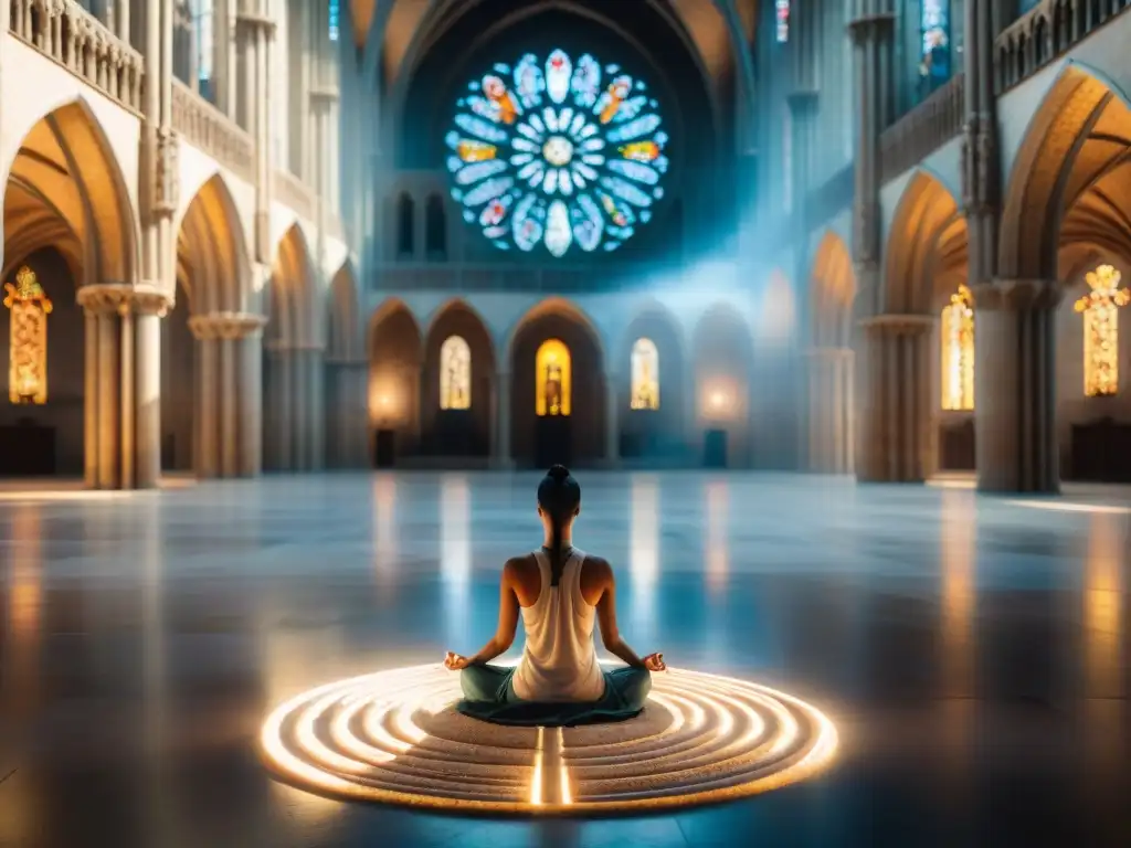 Meditación en el Laberinto de Chartres: Un momento de quietud y contemplación en la catedral, entre antiguas piedras y luz celestial