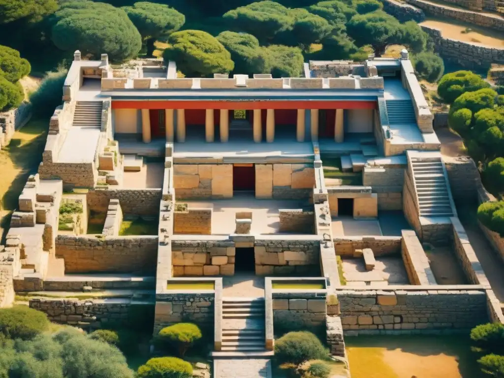 Laberinto de Knossos en Creta: ruinas minoicas con compleja arquitectura, inspiración de la mitología del Minotauro