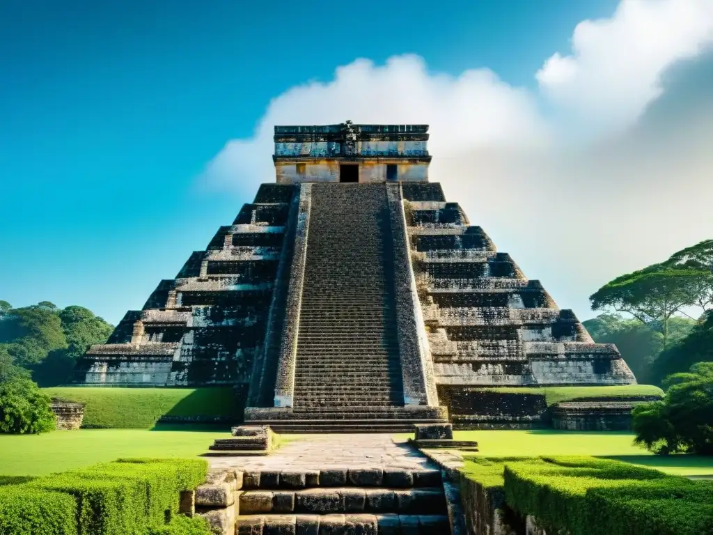 Legado astronómico maya en Chichén Itzá: detallada imagen de la pirámide de El Castillo durante el equinoccio de primavera