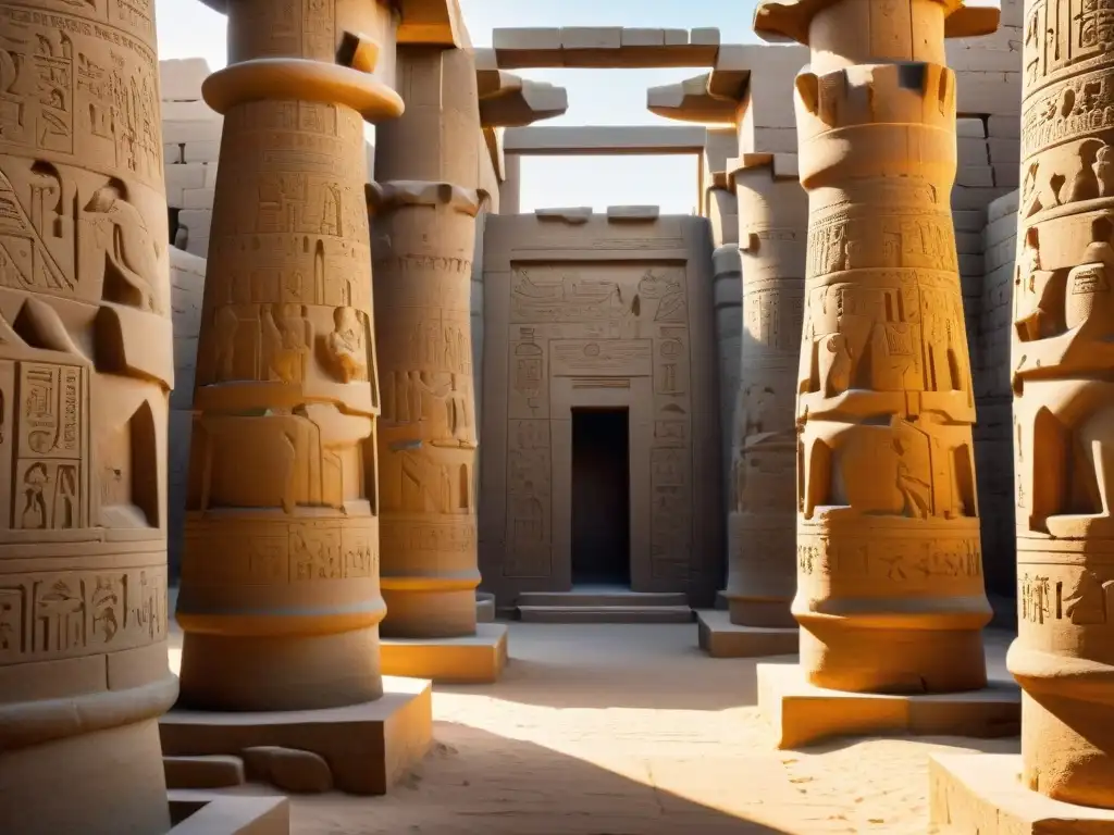 La luz solar resalta la Geometría Sagrada en las antiguas paredes del Templo de Karnak en Luxor, Egipto