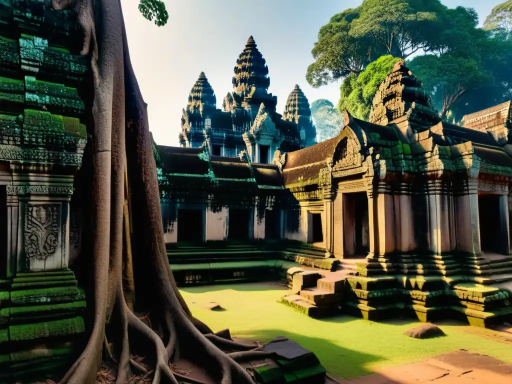 Descubre la magia de los secretos templos Angkor Wat con sus misteriosas piedras y árboles antiguos