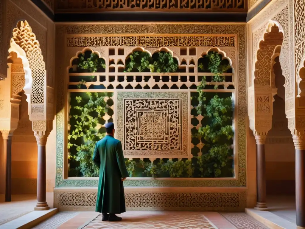 La majestuosa arquitectura y arte musulmán de la Alhambra, plasmados en sus intrincados diseños geométricos y caligrafía árabe