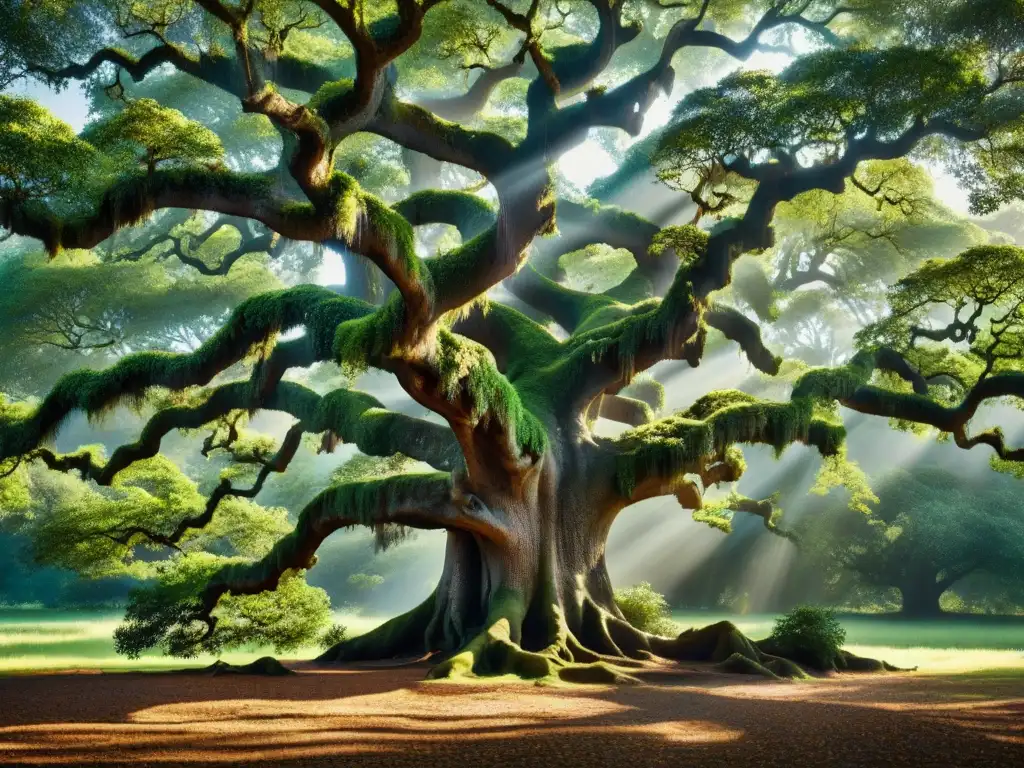 La majestuosa belleza del Árbol del Mundo se revela en esta imagen de ramas entrelazadas y raíces extendidas