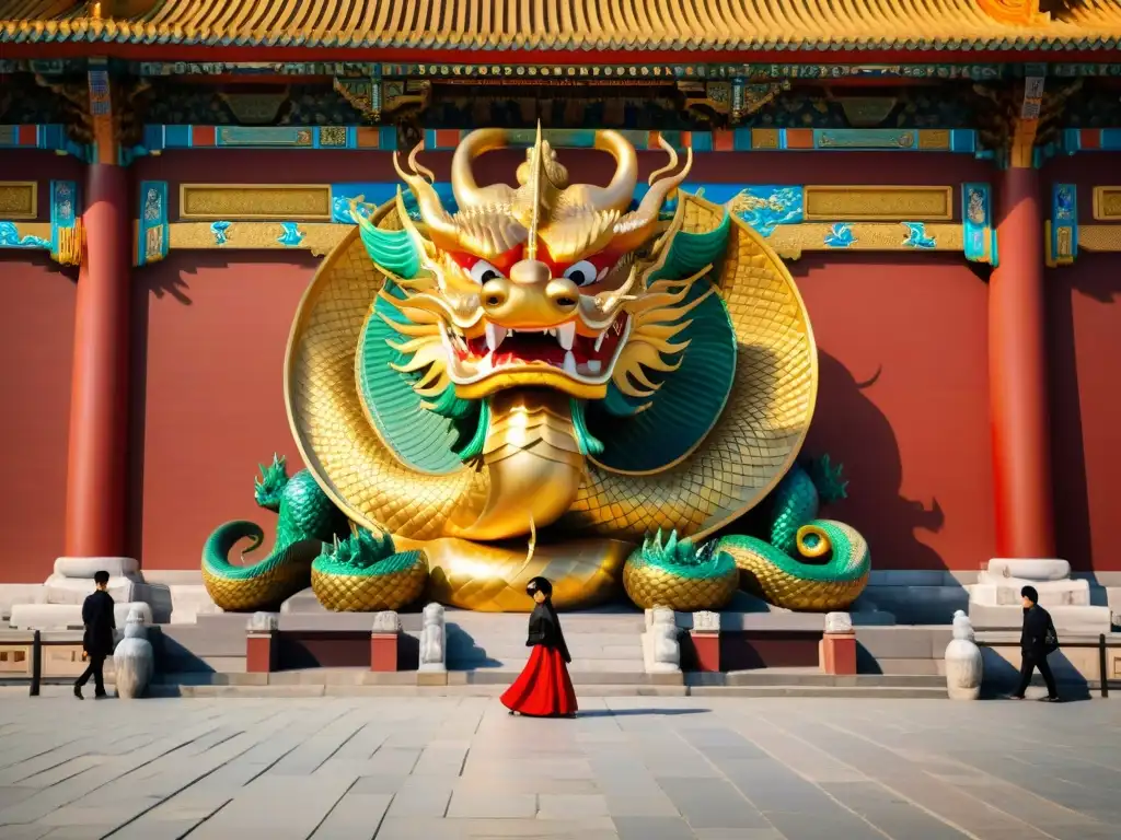 La majestuosa escultura del dragón dorado en la Ciudad Prohibida de China deslumbra con su simbolismo y misterio