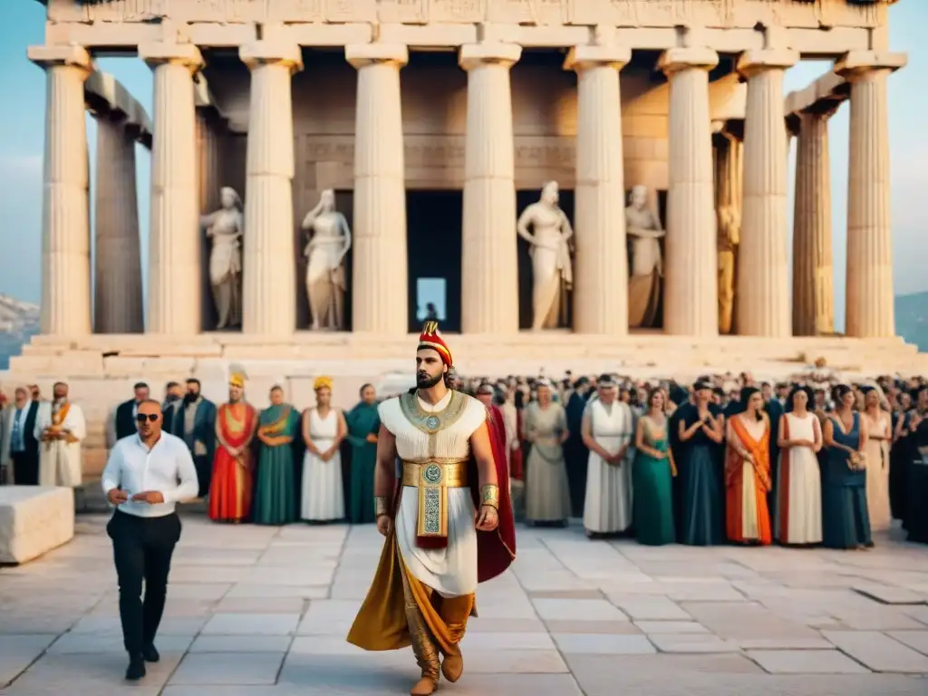 Majestuosa fiesta Panathenaea en Atenas, con detalles antiguos y procesión vibrante