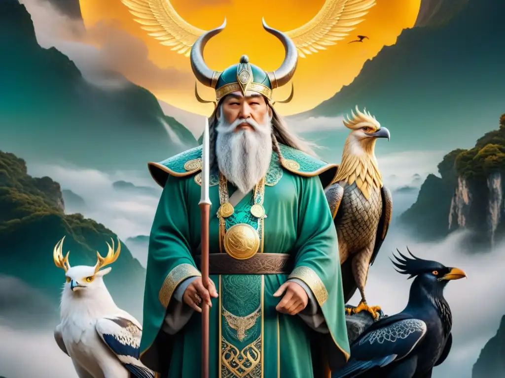 Una majestuosa fusión de la mitología nórdica y china: Odin y el Emperador de Jade juntos en un reino celestial