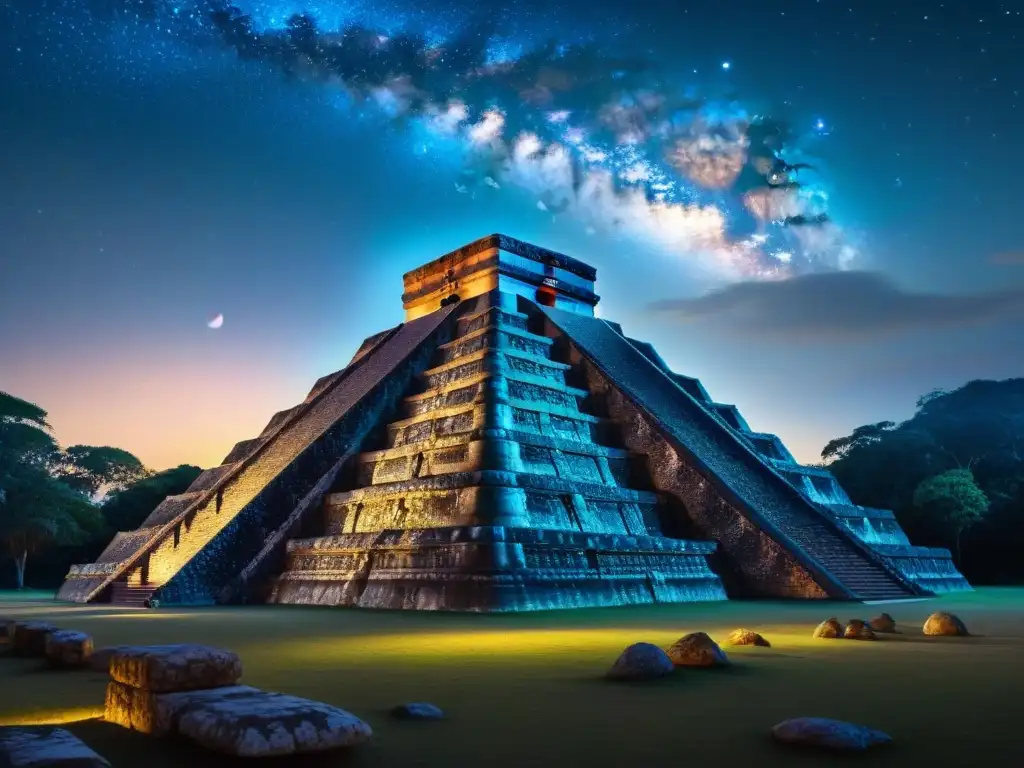 Majestuosa pirámide maya bajo un cielo estrellado con Venus brillante