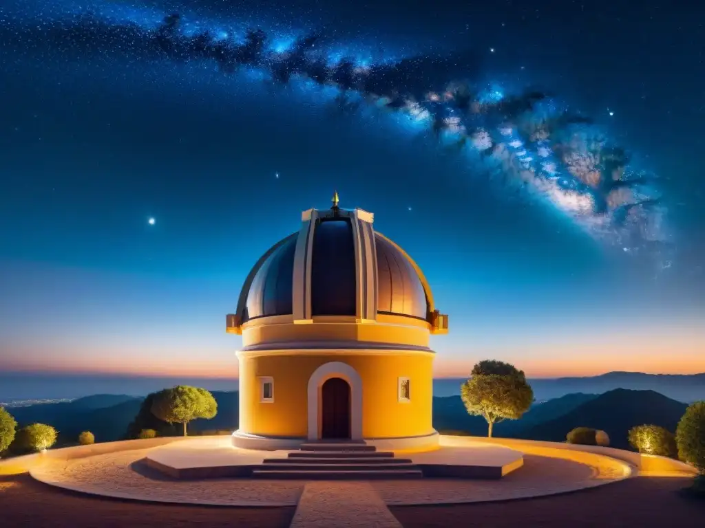 Majestuosa observatorio astronómico antiguo con telescopio apuntando a Urano, simbolizando la revolución astronómica en la antigüedad