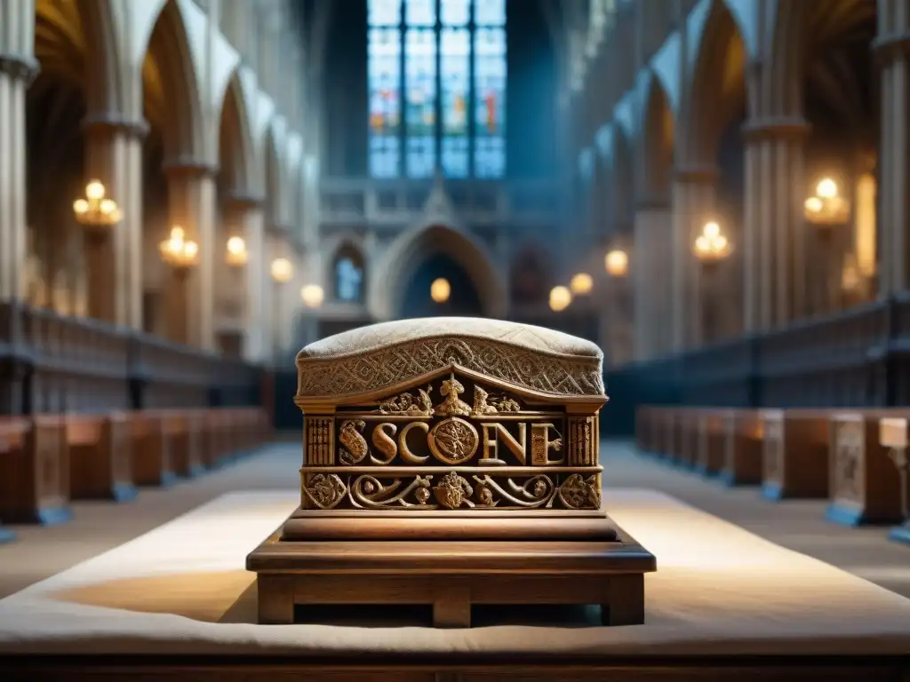 La majestuosa Piedra de Scone reposa en la Silla de la Coronación en la Abadía de Westminster, envuelta en historia y solemnidad