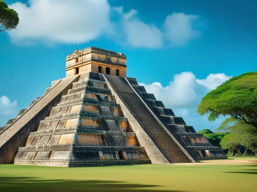 La majestuosa Pirámide del Adivino en Uxmal, Yucatán, destaca entre cielos azules