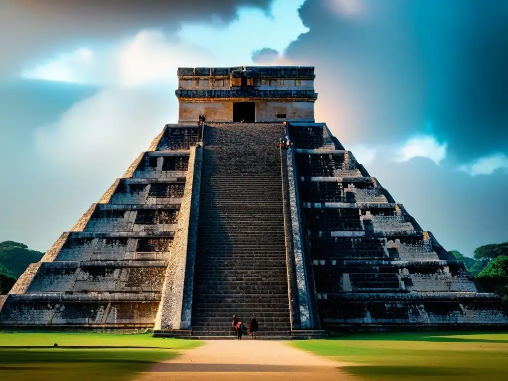 La majestuosa pirámide de Kukulkán en Chichén Itzá durante el equinoccio de primavera, reflejando la historia de Chichén Itzá maya