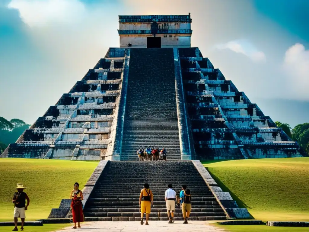 Majestuosa pirámide de Kukulkán en Chichén Itzá durante el Festival de Kukulkán serpiente emplumada