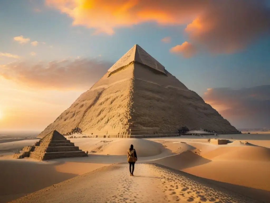 Majestuosa pirámide de Giza al atardecer, revelando sus secretos pirámides egipcias descubrimiento