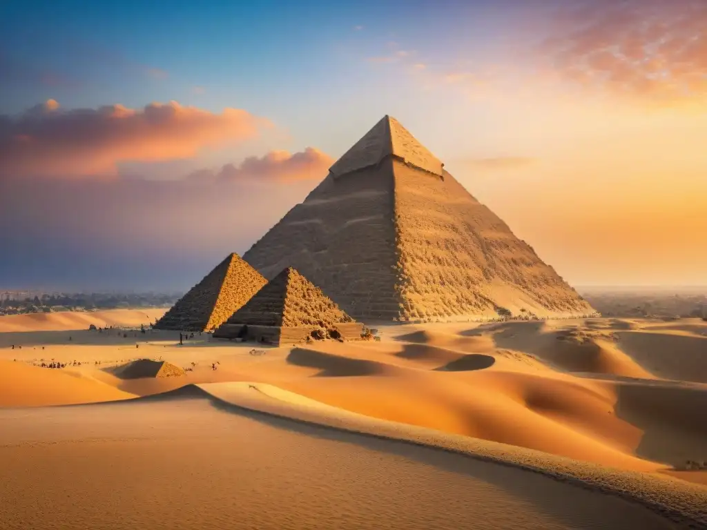 Majestuosa pirámide de Giza al amanecer, con aura mística