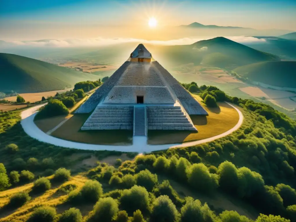 La majestuosa Pirámide del Sol en Bosnia antigua, con sus impresionantes capas de piedra bajo el cielo azul