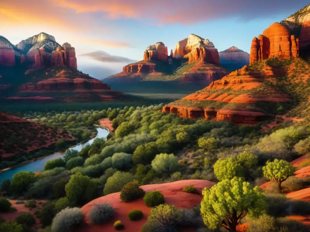 Majestuosa formación rocosa roja en Sedona, Arizona, bañada por un atardecer carmesí