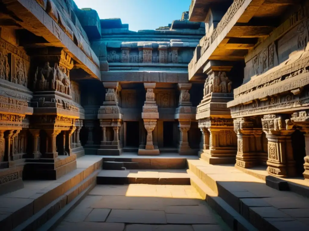 Majestuosas esculturas iluminadas en el templo subterráneo de Ellora, reflejo de devoción y arte antiguo