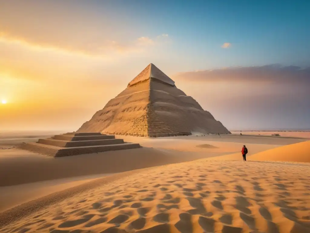 Majestuosas Pirámides de Dahshur misterios, bañadas en cálido resplandor dorado al atardecer