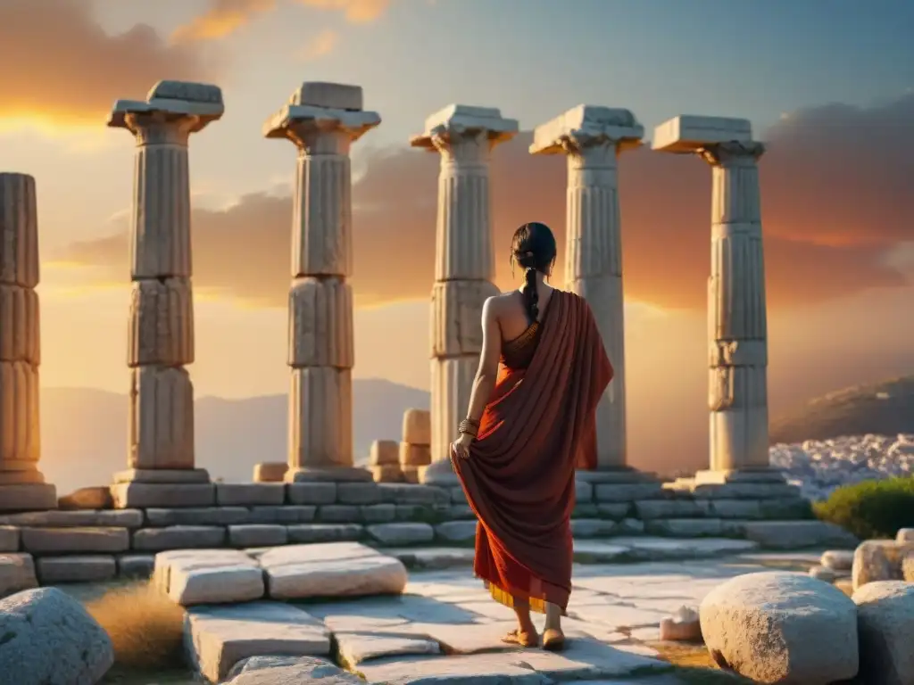 Majestuosas ruinas de Eleusis al atardecer, evocando misterios y antiguas iniciaciones en Grecia