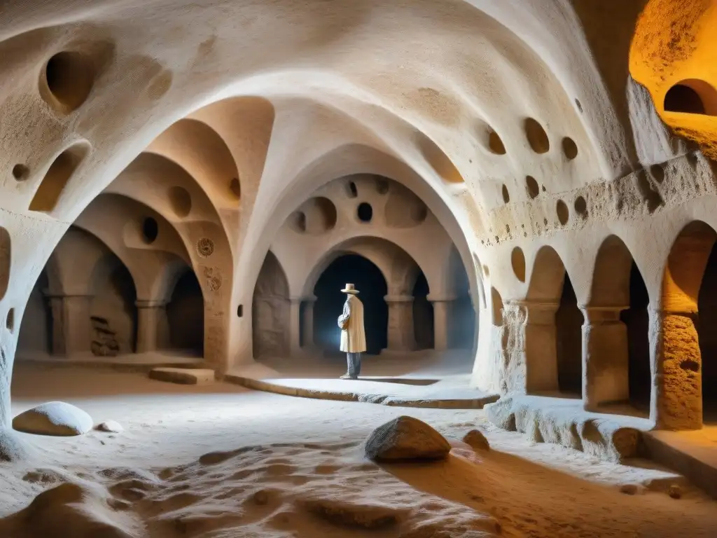 Explora la majestuosidad de la ciudad subterránea Derinkuyu en Cappadocia, con sus intrincados túneles y misteriosas cámaras