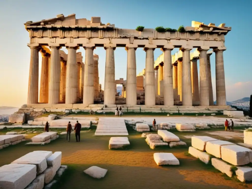 La majestuosidad de la Democracia griega fundamentos éticos en la icónica Acropolis al atardecer