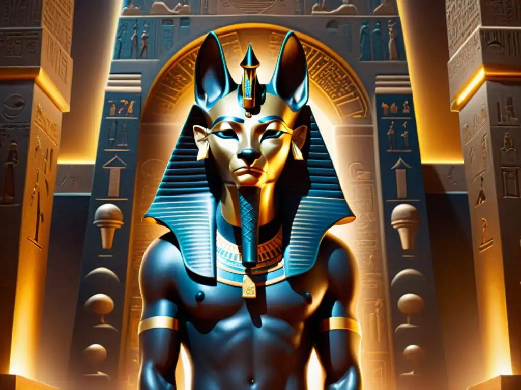 La majestuosidad de Anubis en una fusión de arte egipcio y contemporáneo