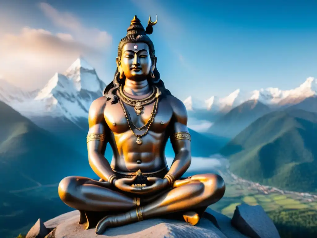 La majestuosidad de Lord Shiva meditando en los Himalayas, frente a un paisaje nevado, evoca la comparativa mitología hindú celta