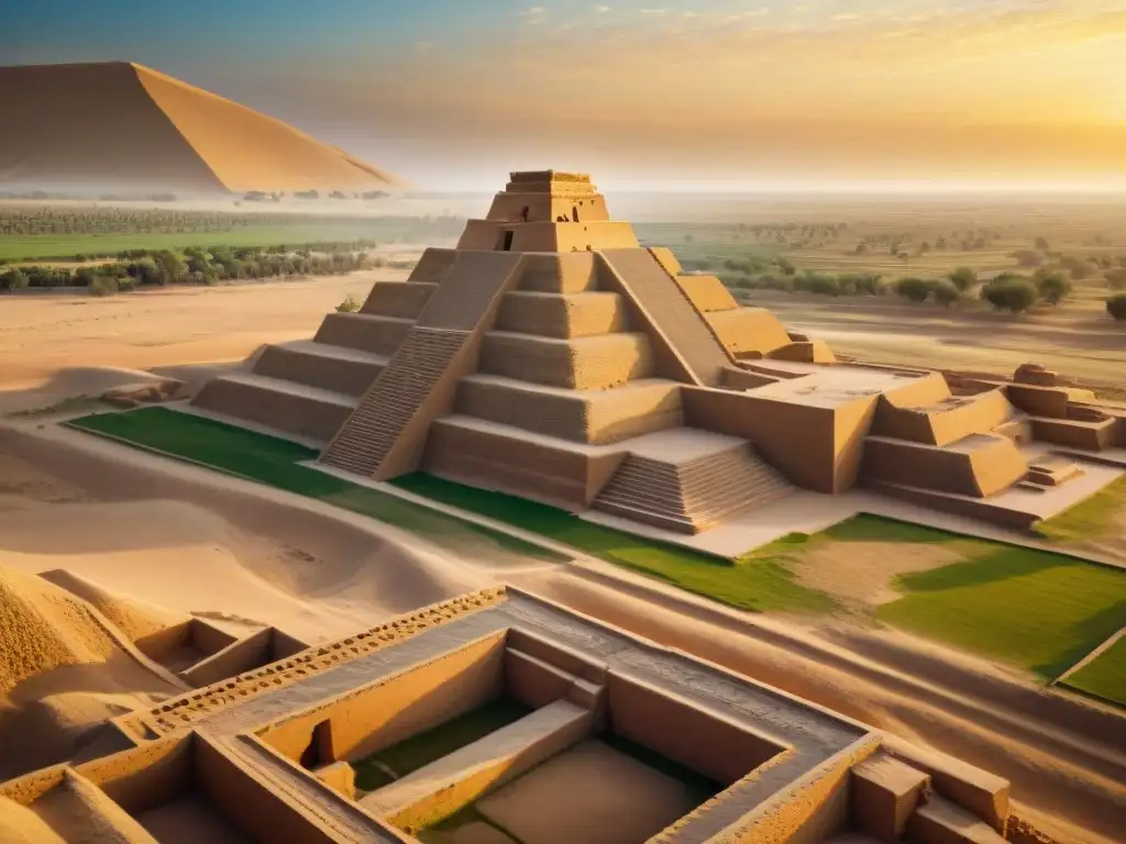 Explora la majestuosidad de los misteriosos Ziggurats de Mesopotamia al atardecer