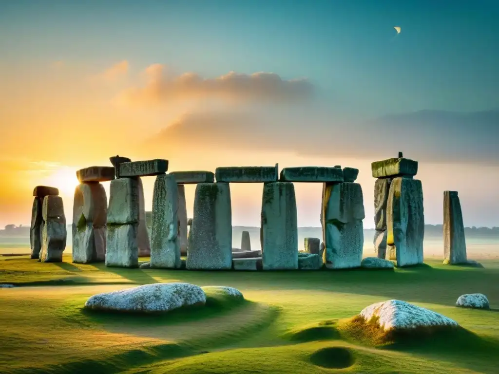 La majestuosidad del amanecer en Stonehenge, con el sol dorado iluminando las antiguas piedras