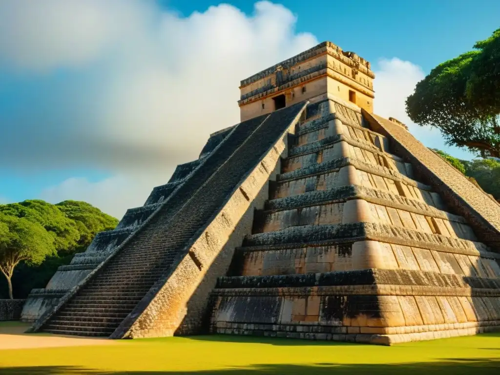 La majestuosidad de Uxmal, ciudad de magos, se revela en esta imagen con detalles arquitectónicos y sombras dramáticas al atardecer