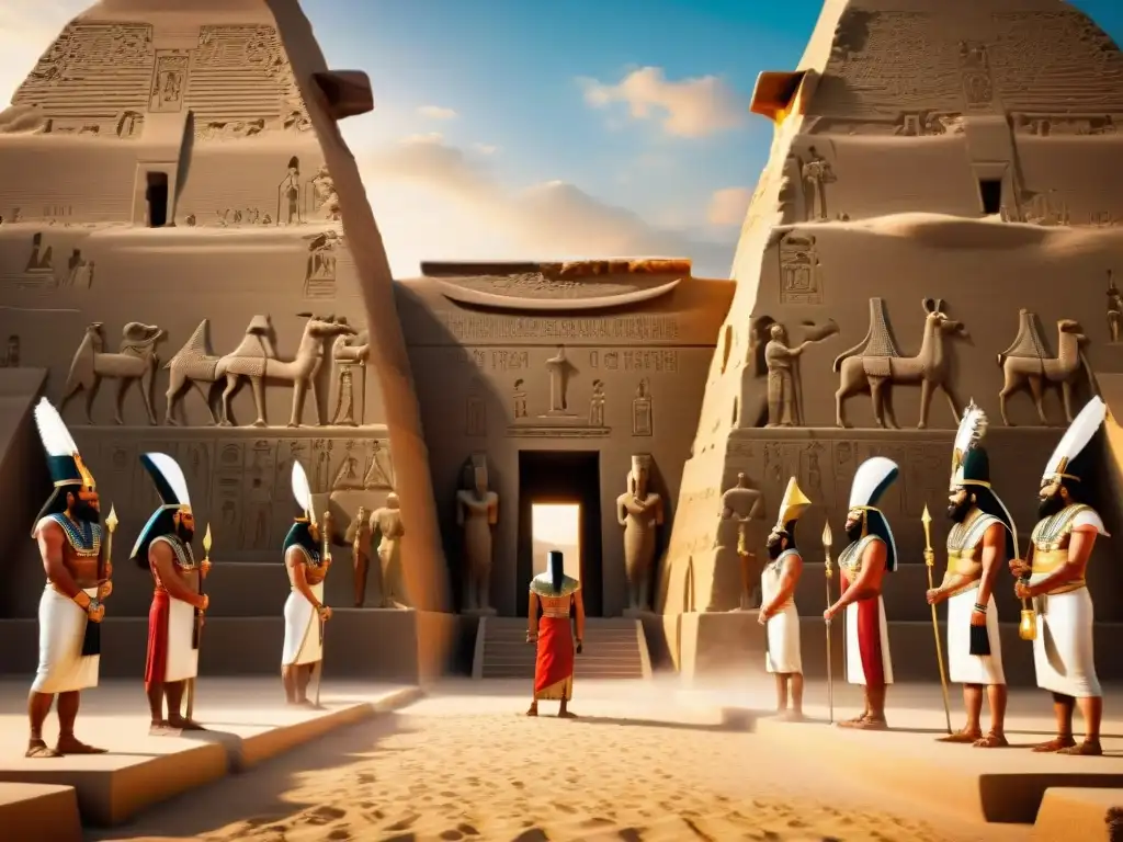 Majestuoso culto animales Egipto sacrificio en templo antiguo con dioses y sacerdotes