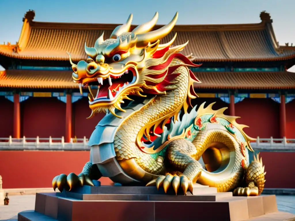 El majestuoso dragón dorado de la Ciudad Prohibida de China, símbolo de poder y misterio