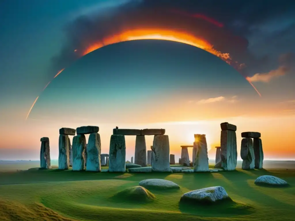 Majestuoso Stonehenge en eclipse prehistórico, envuelto en misterio y poder cósmico