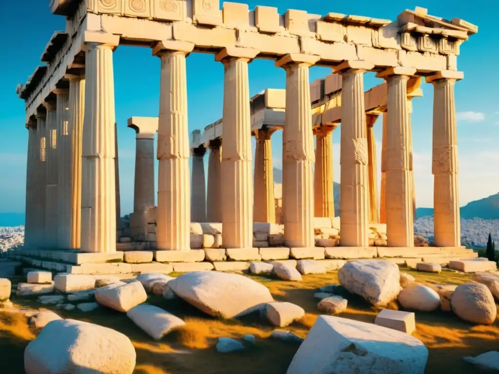 El majestuoso Partenón en Atenas, Grecia, bañado por la luz dorada del atardecer